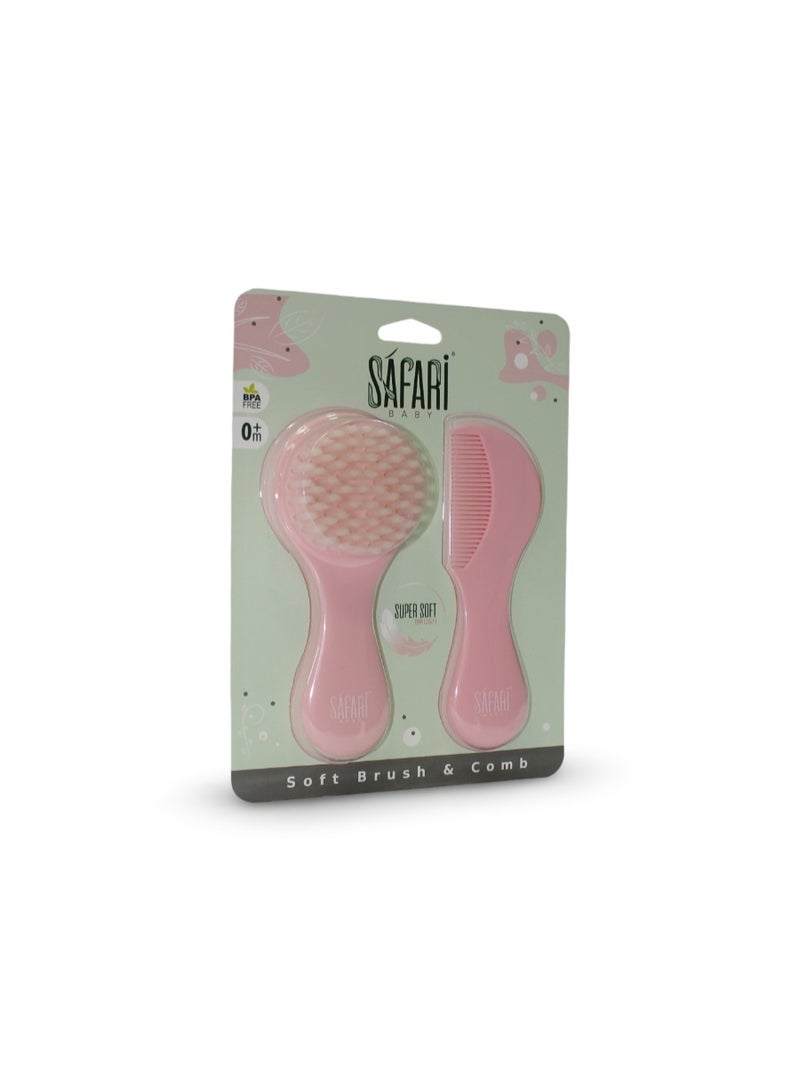 Safari Baby Soft Brush & Comb – Pink - Image 1