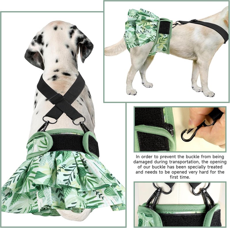 Langsprit Washable Female Dog Diapers (4 Pack+1 Suspenders), Reusable Female Girl Doggy Doggie Puppy Wraps Panties Belly Band for Pet Heat Period Pooping Peeing Potty Training Incontinence Marking Leaf Small - Image 4
