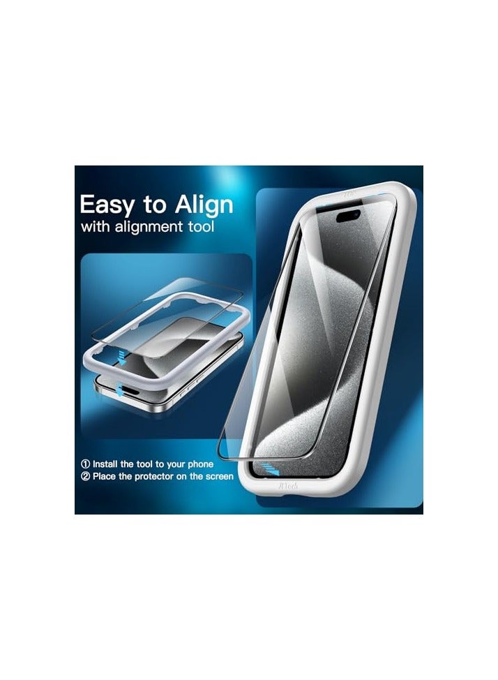 JETech Full Coverage Screen Protector for iPhone 15 Pro 6.1-Inch, Black Edge Tempered Glass Film with Easy Installation Tool, Case-Friendly, HD Clear, 3-Pack - Image 3