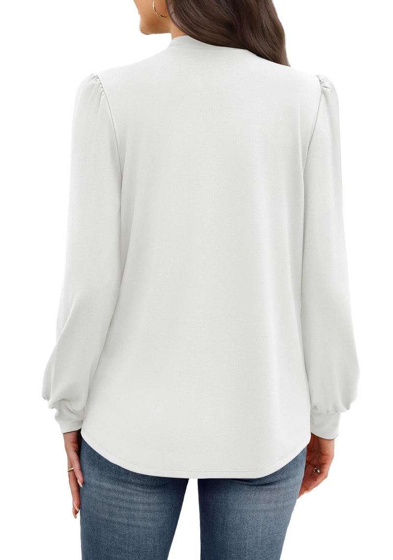 WIHOLL White Long Sleeve Shirts for Women Business Casual Outfits Blouses for Women Dressy Casual Fall Clothes 2026 Fashion Clothing Mock Neck Cute Womens Tunic Tops White M - Image 5