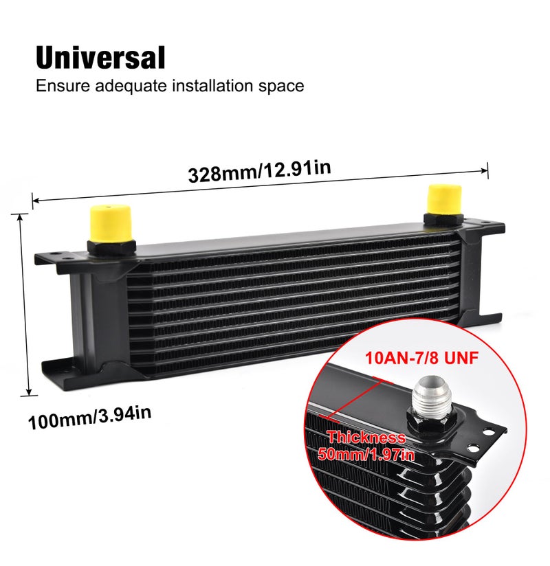EVIL ENERGY 10 Row Oil Cooler, 10AN Stacked Plate Transmission Engine Cooler Universal British Radiator Aluminium Black - Image 2