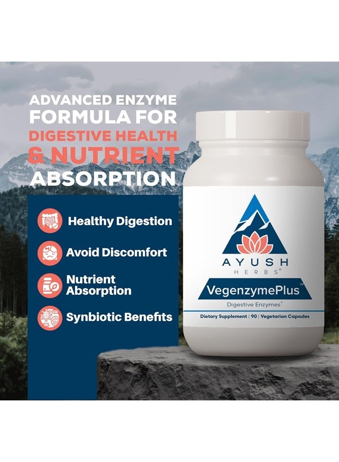 Ayush Herbs VegenzymePlus - Digestive Enzymes for Women & Men, Enzymes for Digestion with Bromelain, Lipase, Lactase, Protease, 100% Vegetarian Gut Health Supplement - 60 Capsules (1 Count) - Image 2