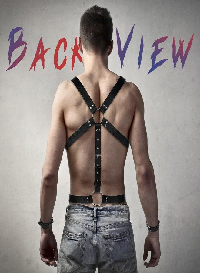 Tisancy حزام صدر رجالي من تيسانسي، مزود بإبزيم قابل للتعديل، مصنوع من جلد البولي يوريثان، مناسب للرجال، مثالي لأزياء التنكر، وحفلات البانك، والنوادي الليلية (نمط الجسم) - Image 3