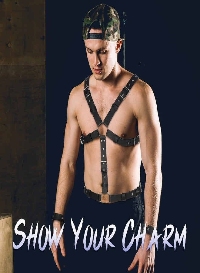 Tisancy حزام صدر رجالي من تيسانسي، مزود بإبزيم قابل للتعديل، مصنوع من جلد البولي يوريثان، مناسب للرجال، مثالي لأزياء التنكر، وحفلات البانك، والنوادي الليلية (نمط الجسم) - Image 4