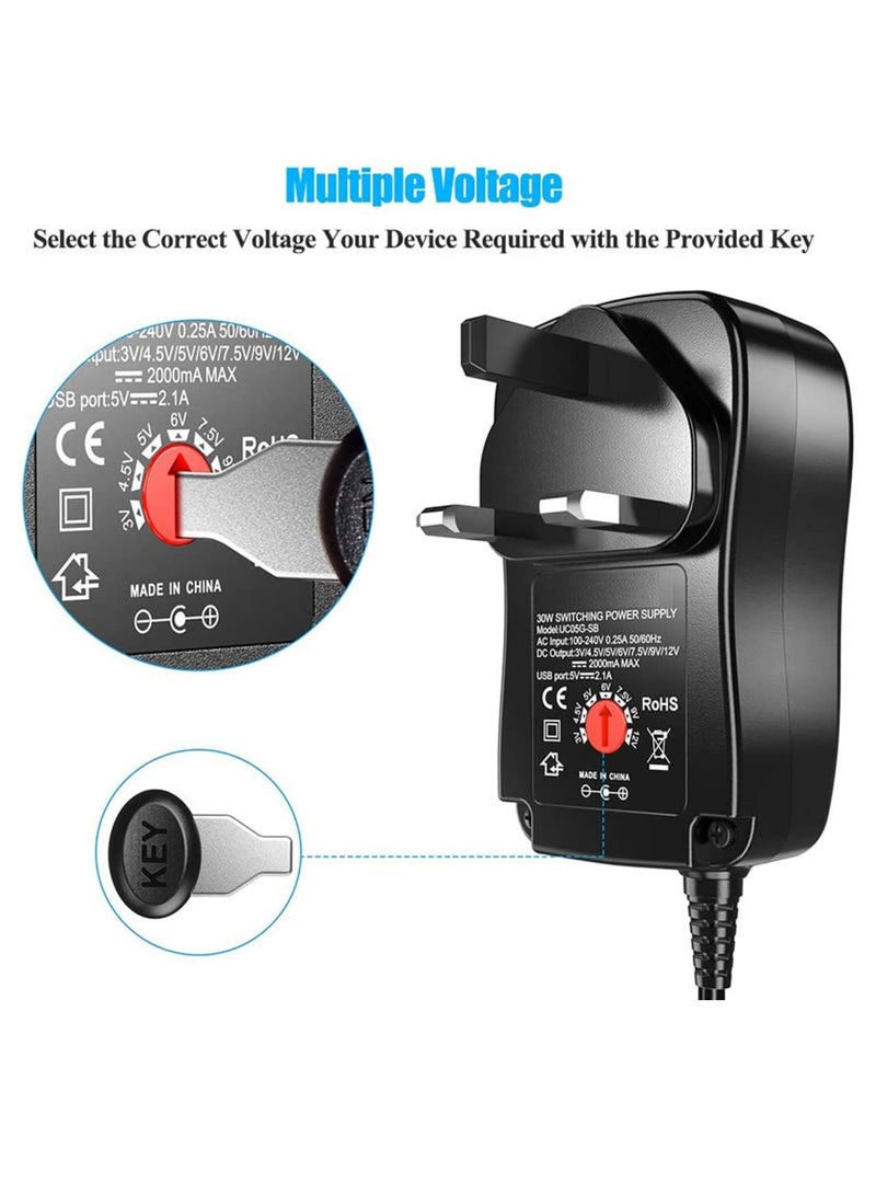 DUNISO Universal 30W 3V 4.5V 5V 6V 7.5V 9V 12V AC Adapter Switching Power Supply Charger PSU with 8 Selectable Adaptor Tips for 3V-12V Household Electronics and LED Strip  - Image 4