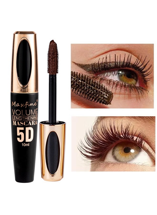 Maxfine Mascara Volume Lengthening, 5D Silk Fiber Mascara with Folding Eyelash Comb Brush,Liquid Colored Mascara Lash Extensions,Waterproof, Sweat-proof, Non-blooming, Long and Multi-color Base (#02 Brown)  - Image 1