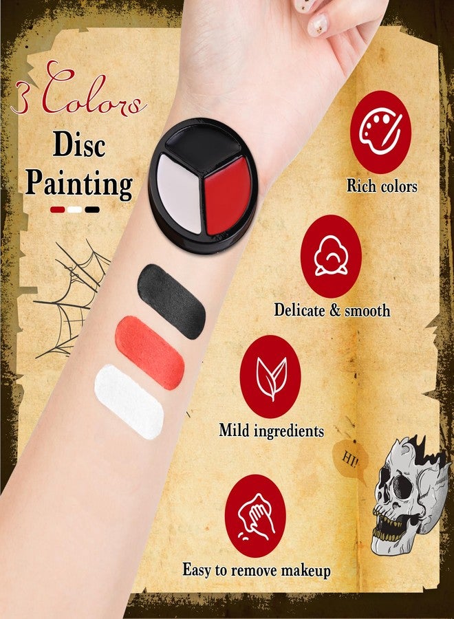 SOMGKINE Black White Red Face Paint, 3 Colors Body and Face Painting, Face Body Paint Special Effects Makeup Kit Dress Up Non Toxic Face Painting Kits for Halloween Special Effects SFX Clown Skeleton Cosplay - Image 5