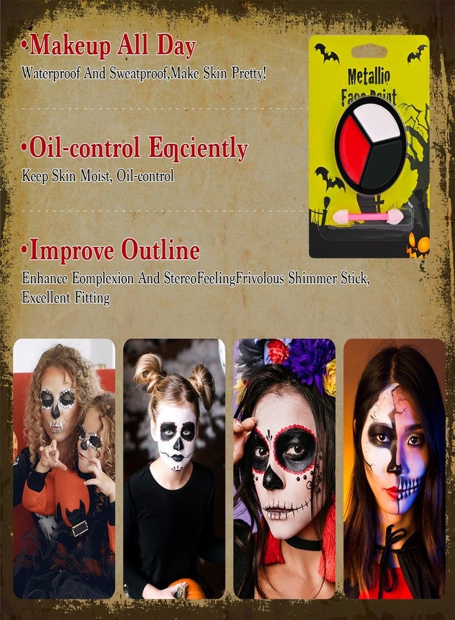 SOMGKINE Black White Red Face Paint, 3 Colors Body and Face Painting, Face Body Paint Special Effects Makeup Kit Dress Up Non Toxic Face Painting Kits for Halloween Special Effects SFX Clown Skeleton Cosplay - Image 2