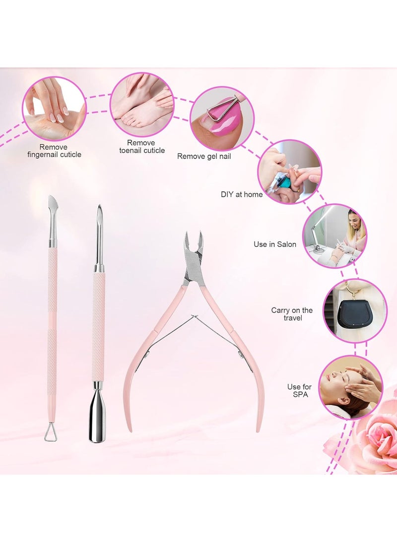 Goolsky مقص الجلد مع دافع الجلد، 3 قطع مقص أظافر وردي أدوات بيديكور ومانيكور احترافية مع دافع مزدوج من الفولاذ المقاوم للصدأ، مكشطة أظافر - Image 4