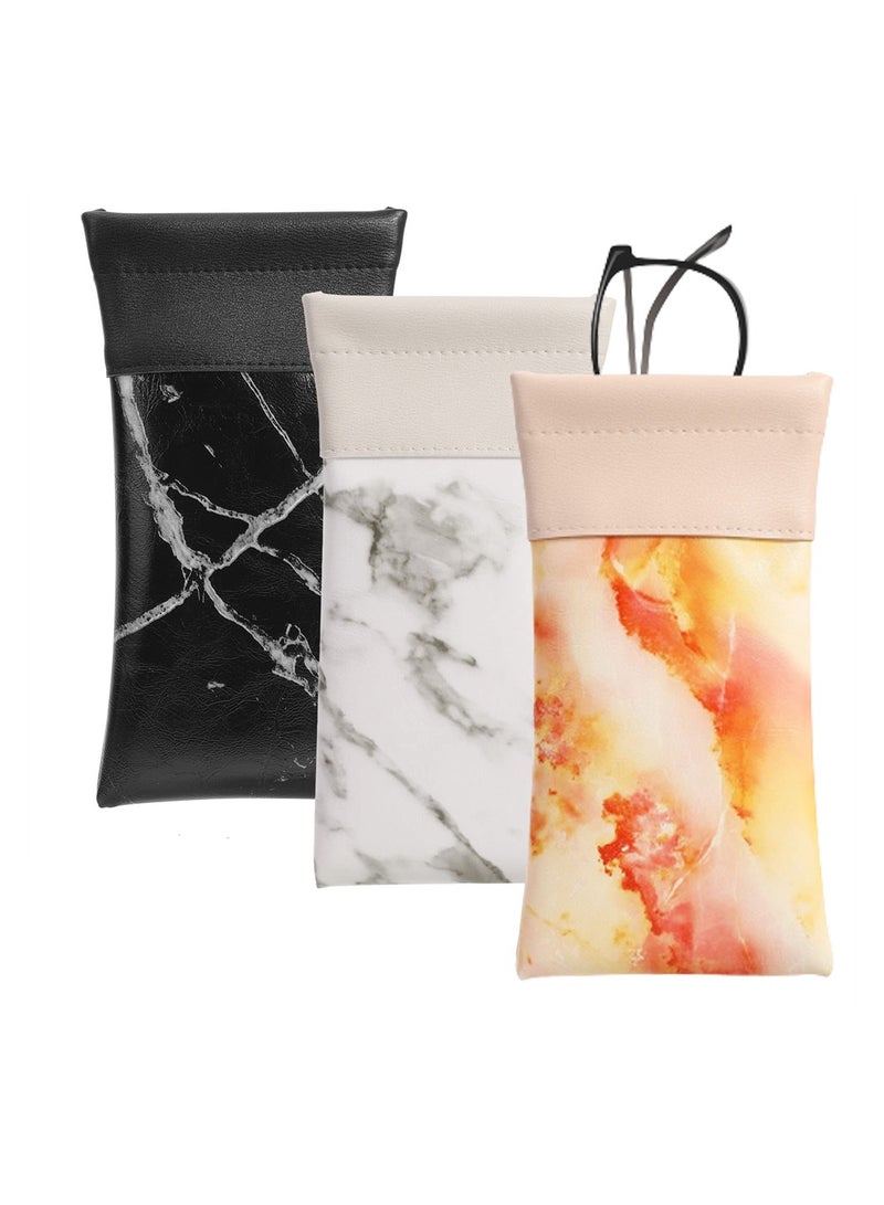 Excefore Leather Glasses Case, 3 Pack Soft Sunglasses Pouch, PU Leather Portable Eyeglasses Holder Slim Travel Sunglasses Bag for Women Men Kids - Image 1