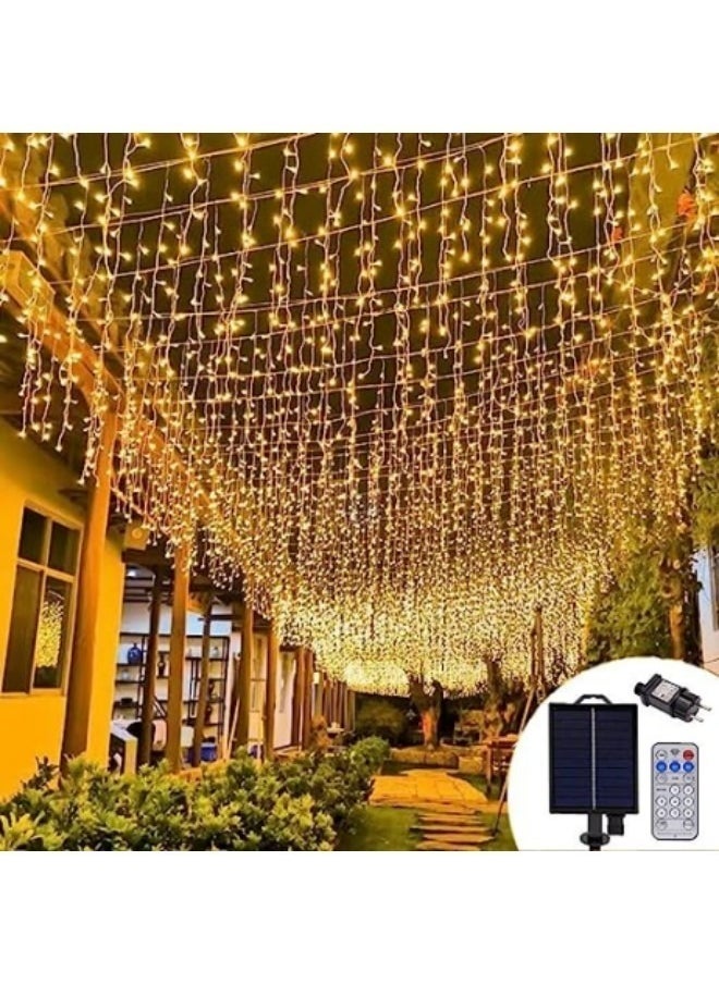 GGEROU 6.4ft 256 LEDs Solar Icicle String Lights 8 Modes Waterproof Icicle Outdoor Curtain Fairy Lights  - Image 1