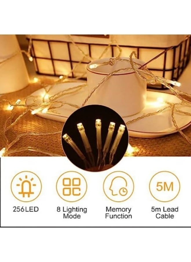 GGEROU 6.4ft 256 LEDs Solar Icicle String Lights 8 Modes Waterproof Icicle Outdoor Curtain Fairy Lights  - Image 3
