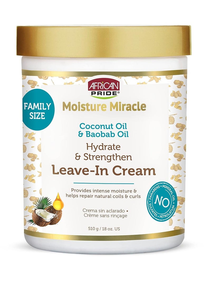 African Pride African Pride Moisture Miracle Coconut Oil & Baobab Oil Leave-In Hair Cream - Provides Intense Moisture & Helps Repair Natural Coils & Curls, Hydrates & Strengthens, 18 oz  - Image 1