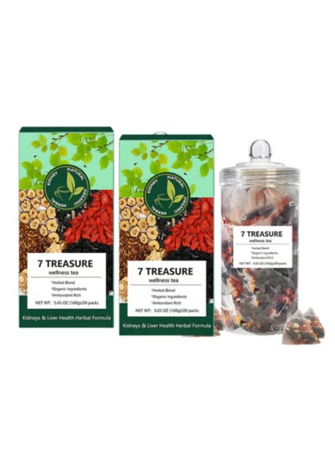 Natural 2 BOX Seven Treasures Ginseng Tea, made with natural ingredients such as red dates, cranberries, blackberries, galbanum, ginseng, and more. 8g x 20 packs. - Image 1