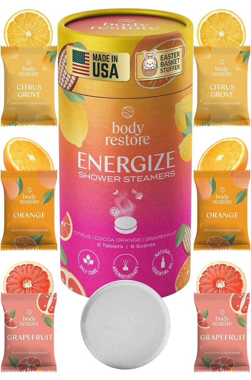 Body Restore Shower Steamers Aromatherapy 6 Pack â€“ Easter Basket Stuffers, Easter & Birthday Gifts for Women & Men, Girls & Boys, Stress Relief & Relaxation Self Care â€“ Citrus - Image 1