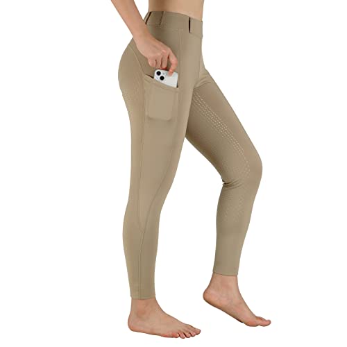 Turnhier Women Winter Riding Equestrian Pants Fleece Lined Equestrian Breeches Horseback Silicone Pockets (Khaki-S) - Image 2