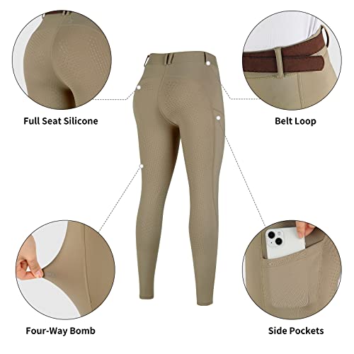 Turnhier Women Winter Riding Equestrian Pants Fleece Lined Equestrian Breeches Horseback Silicone Pockets (Khaki-S) - Image 5