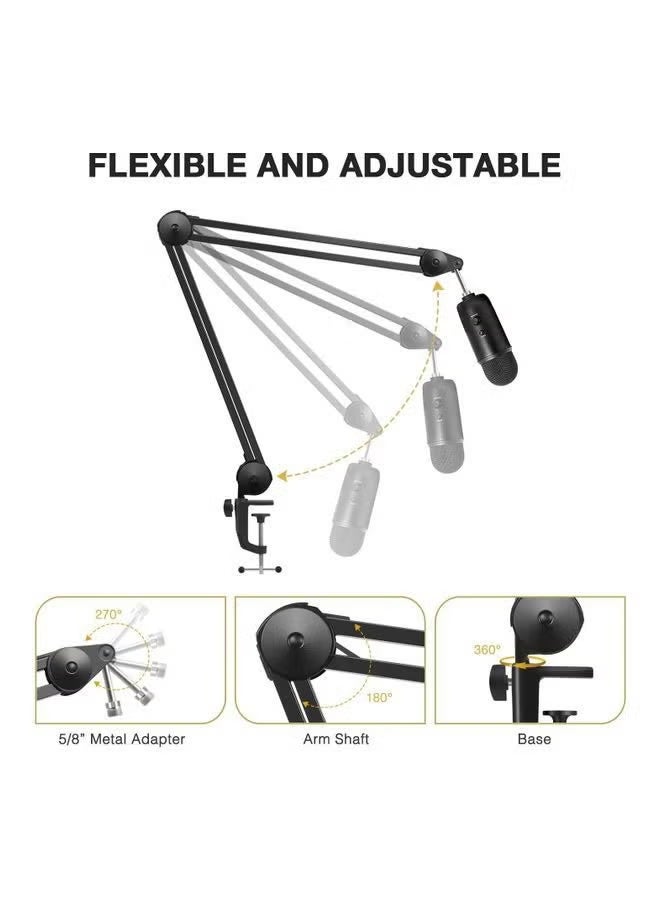 WALALLA Microphone Arm Stand, Heavy Duty Mic Arm Microphone Stand Suspension Scissor Boom Stands with Mic Clip and Cable Ties for Blue Yeti Snowball Hyper X - Image 4