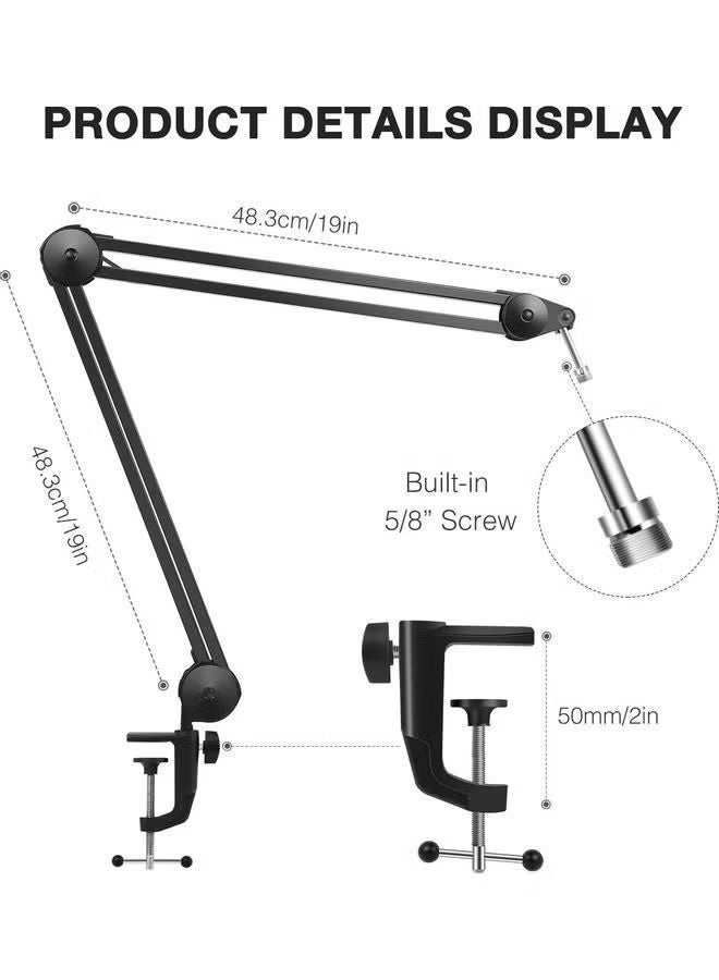 WALALLA Microphone Arm Stand, Heavy Duty Mic Arm Microphone Stand Suspension Scissor Boom Stands with Mic Clip and Cable Ties for Blue Yeti Snowball Hyper X - Image 2