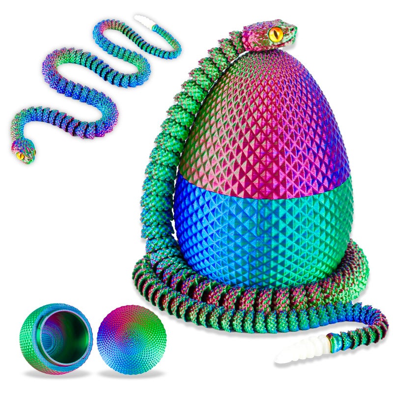 SUMLAND 3D Printed Snake Eggs with Snake Inside2322 Inch Crystal Snake Fidget ToysArticulated 3D Snake with 3D Snake Eggs Red Green Blue - Image 3