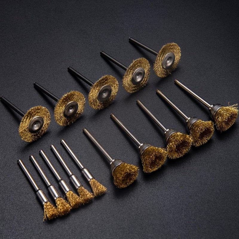 15 Pieces Wire Brushes, Wire Brush Wheel, Mini Brass Brushes for Rotary Tools - Image 1