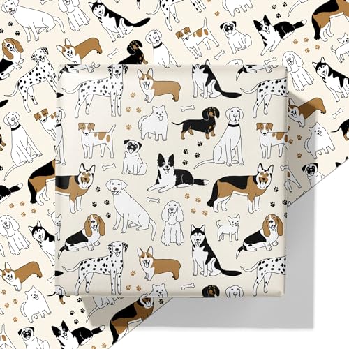 ZINTBIAL Dog Wrapping Paper for Birthday Baby Shower - Paw Print White & Black Puppys Gift Paper for Men Women Kids - 20 x 29 Inches, 6 Folded Sheets, Easy to Store… - Image 1