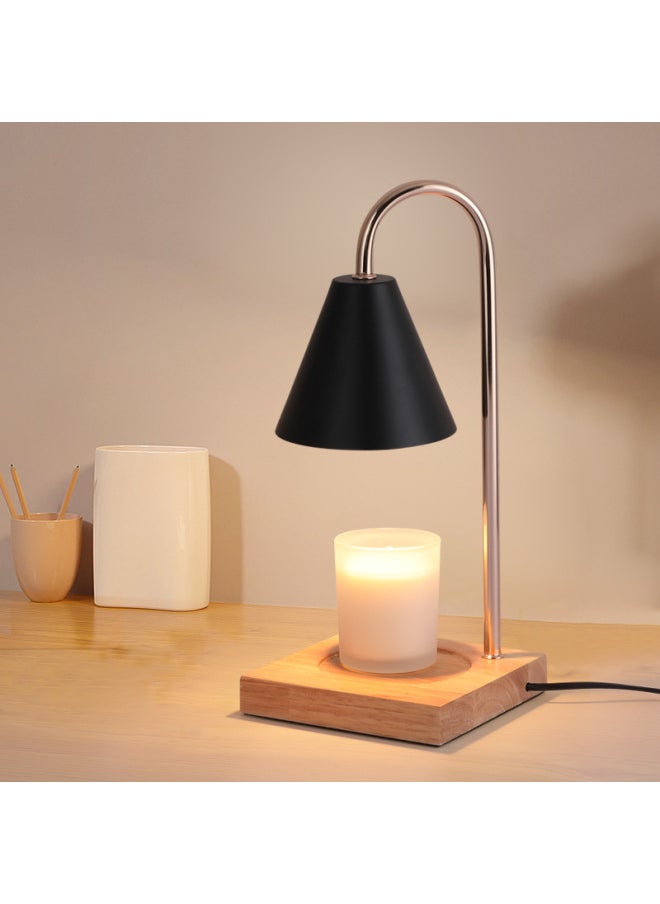 Generic Wooden Art Candle Melting Aromatherapy Lamp Bedroom Bedside Gift Table Lamp Dimmable Timing Fireless Fragrance-Specifications:Taiwan Version -110V-Dimensions:Marble Base, Black Lampshade, Dimmer Switch, 2 Bulbs  - Image 3