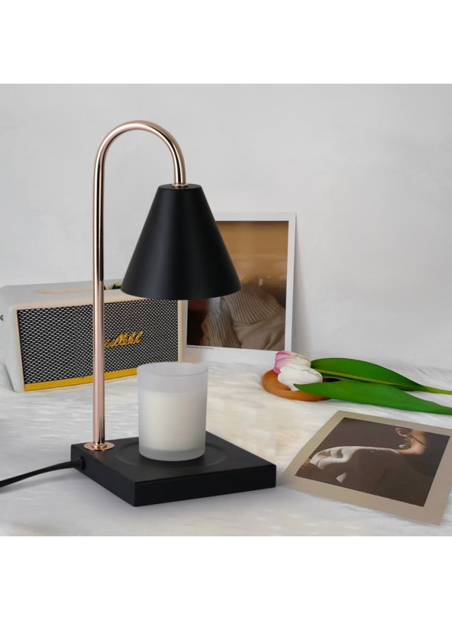 Generic Wooden Art Candle Melting Aromatherapy Lamp Bedroom Bedside Gift Table Lamp Dimmable Timing Fireless Fragrance-Specifications:Taiwan Version -110V-Dimensions:Marble Base, Black Lampshade, Dimmer Switch, 2 Bulbs  - Image 4