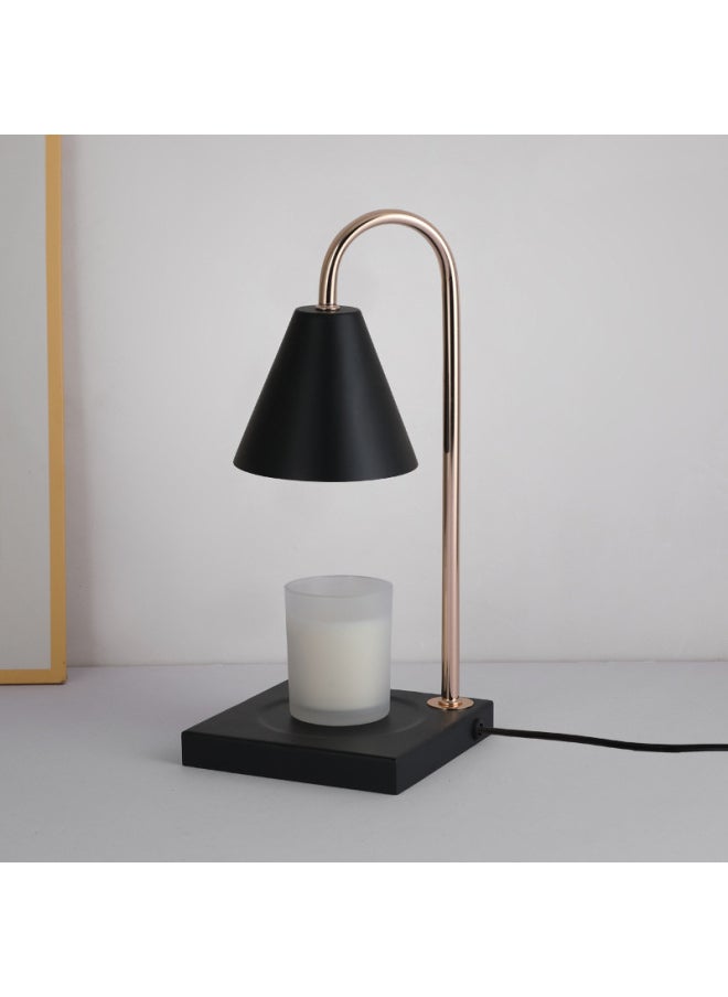 Generic Wooden Art Candle Melting Aromatherapy Lamp Bedroom Bedside Gift Table Lamp Dimmable Timing Fireless Fragrance-Specifications:Taiwan Version -110V-Dimensions:Marble Base, Black Lampshade, Dimmer Switch, 2 Bulbs  - Image 1