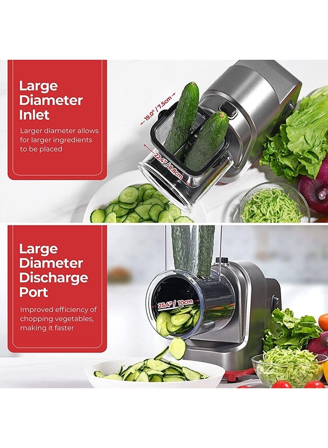 عربست مبشرة جبن كهربائية، قطاعة كهربائية احترافية بقوة 250 وات، آلة كهربائية لتقطيع الفواكه والخضروات والجبن والسلطة، آلة سلطة مع 5 ملحقات مجانية، مُحدثة عام 2025 - Image 4