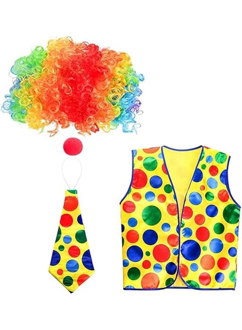 4 Pc Clown Costume Accessories Clown Wig Clown Nose Bow Tie and Vest for Halloween Cosplay Parties Carnivals Dress Up Role Play Party Favor Performance