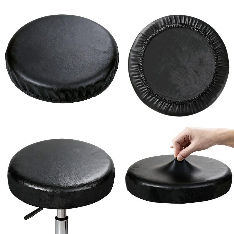 Kisajar Round Seat Covers for Stools with Elastic 2Pack Black Bar Stool Seat Covers Universal Washable Fit for 1416 Inch Round Stool Chair Cover - Image 2