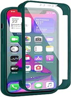 case 360 Degree 2 Pieces clear Flexible Screen in Front and Back frame Plastic Compatible With iPhone 13 Pro 6.1 inches - Green