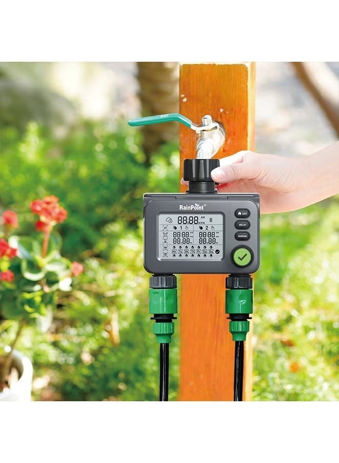 مؤقت مياه RainPoint - وحدة تحكم أوتوماتيكية لري الحدائق مع شاشة LED وإعدادات تأخير المطر - Image 5