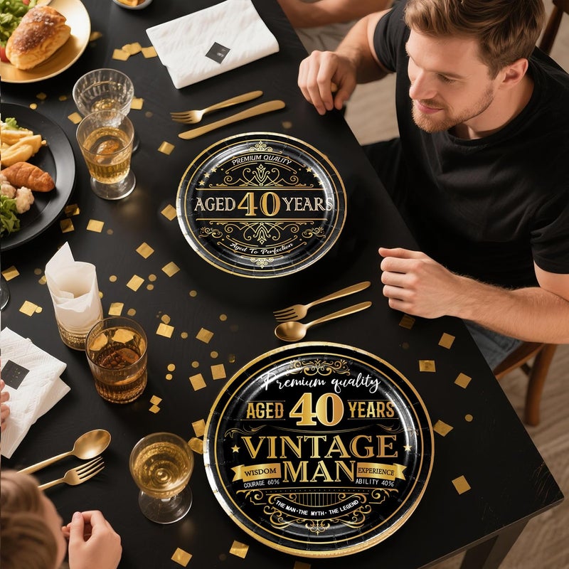 Xynic 213 Pcs Vintage 40th Birthday Decorations For Men, Pre-strung Happy 40th Birthday Banner, Balloons, Plates and Napkins Set with 2 Pcs Tablecloth, Classy 40th Vintage 1986 Birthday Party Supplies - Image 2