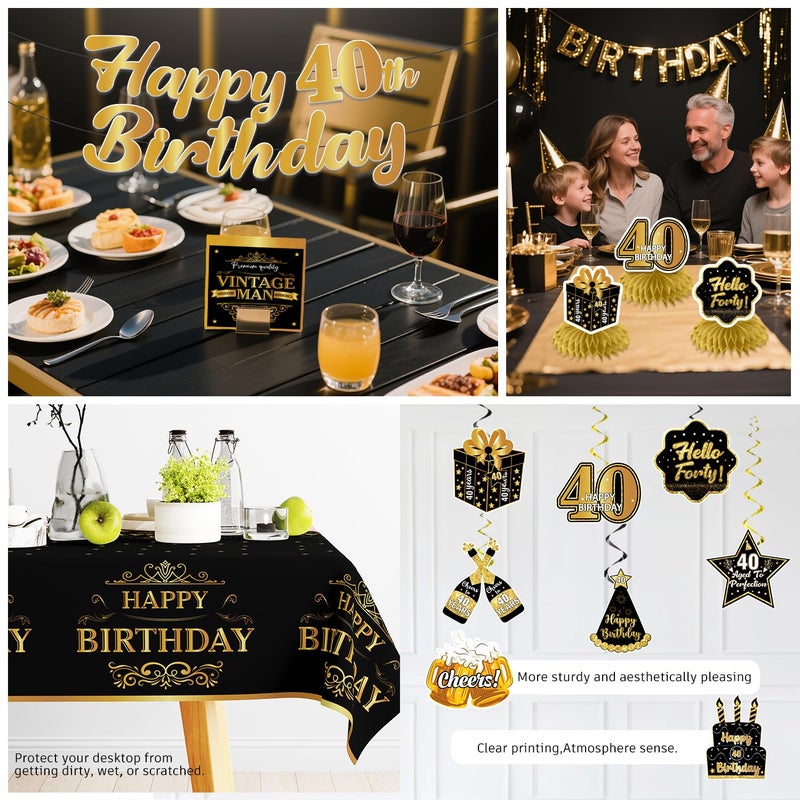 Xynic 213 Pcs Vintage 40th Birthday Decorations For Men, Pre-strung Happy 40th Birthday Banner, Balloons, Plates and Napkins Set with 2 Pcs Tablecloth, Classy 40th Vintage 1986 Birthday Party Supplies - Image 3
