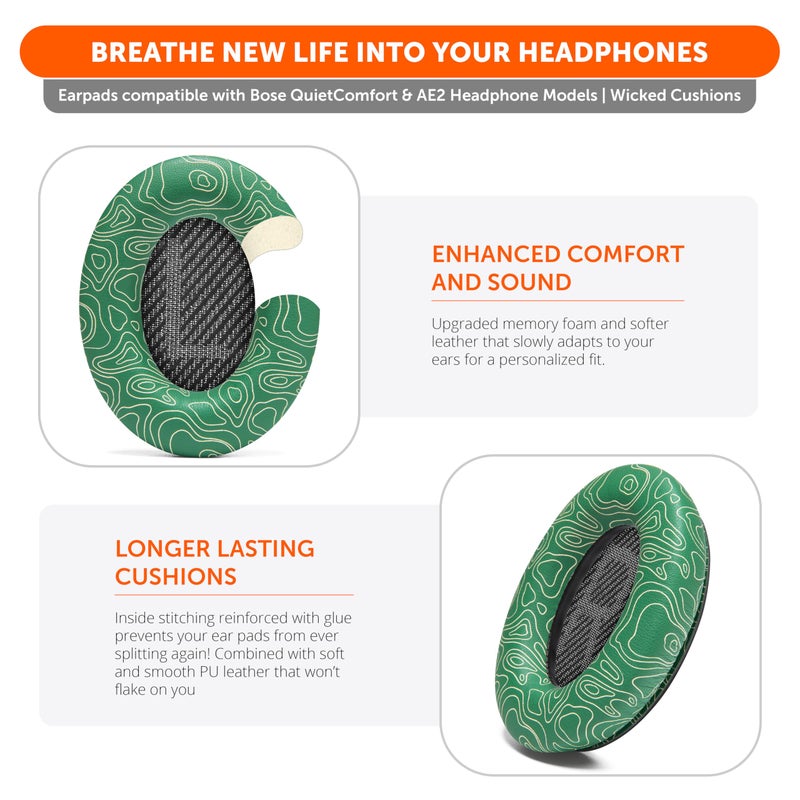 WC Wicked Cushions Upgraded Replacement Ear Pads for Bose QC35 & QC35ii (QuietComfort 35) Headphones & More - Softer Leather, Luxurious Memory Foam, Added Thickness, Extra Durability | Emerald Tide - Image 4
