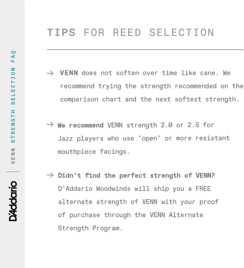 D'Addario VENN Tenor Saxophone Reed, Strength 2.0 - Image 4