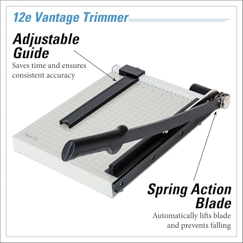 Dahle 12e Vantage Paper Trimmer, 12" Cut Length, 15 Sheet, Automatic Clamp, Adjustable Guide, Metal Base with 1/2" Gridlines, Guillotine Paper Cutter - Image 2