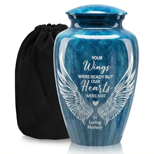 Emvency Handcrafted Urn for Human Ashes Large Decorative Cremation Urns Memorial Funeral Urn for Men Women Adults with Angel Wings Finish Metal Alloy 10 H x 6 W - Image 1