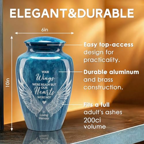 Emvency Handcrafted Urn for Human Ashes Large Decorative Cremation Urns Memorial Funeral Urn for Men Women Adults with Angel Wings Finish Metal Alloy 10 H x 6 W - Image 3