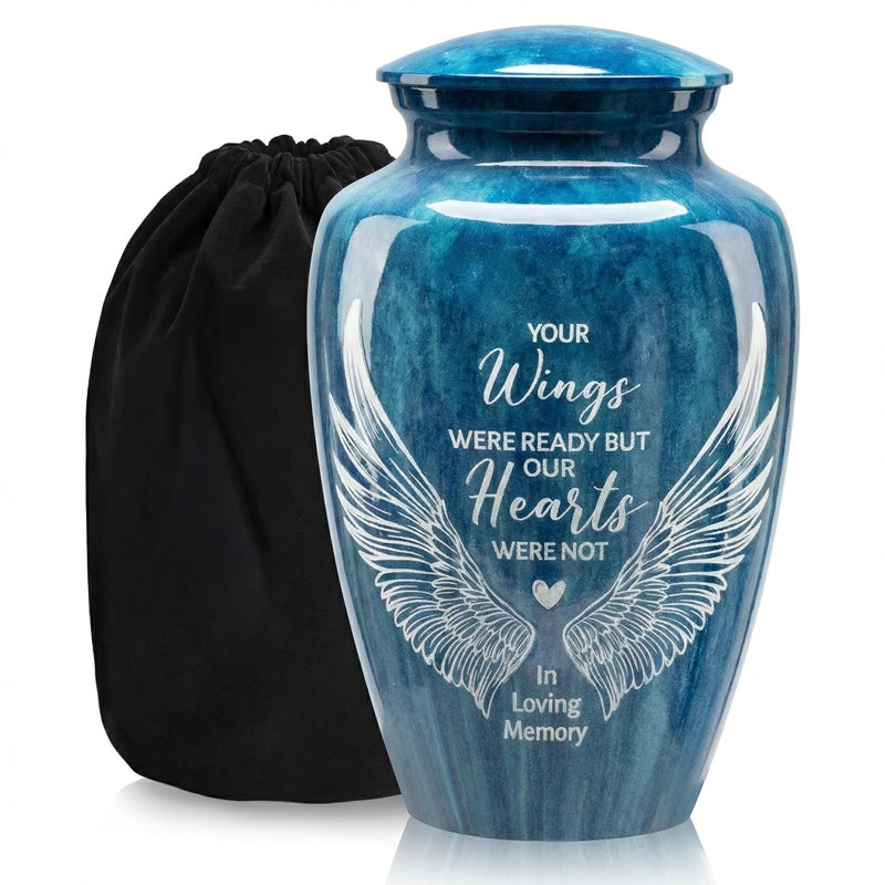 Emvency Handcrafted Urn for Human Ashes Large Decorative Cremation Urns Memorial Funeral Urn for Men Women Adults with Angel Wings Finish Metal Alloy 10 H x 6 W - Image 2