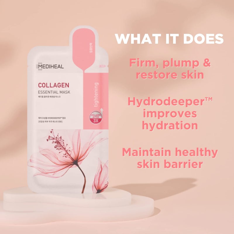 Mediheal Official Best Korean Sheet Mask - Collagen Essential Face Mask 10 Sheets Lifting and Firming For All Skin Types Value Sets - Image 2