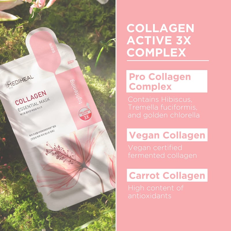 Mediheal Official Best Korean Sheet Mask - Collagen Essential Face Mask 10 Sheets Lifting and Firming For All Skin Types Value Sets - Image 3