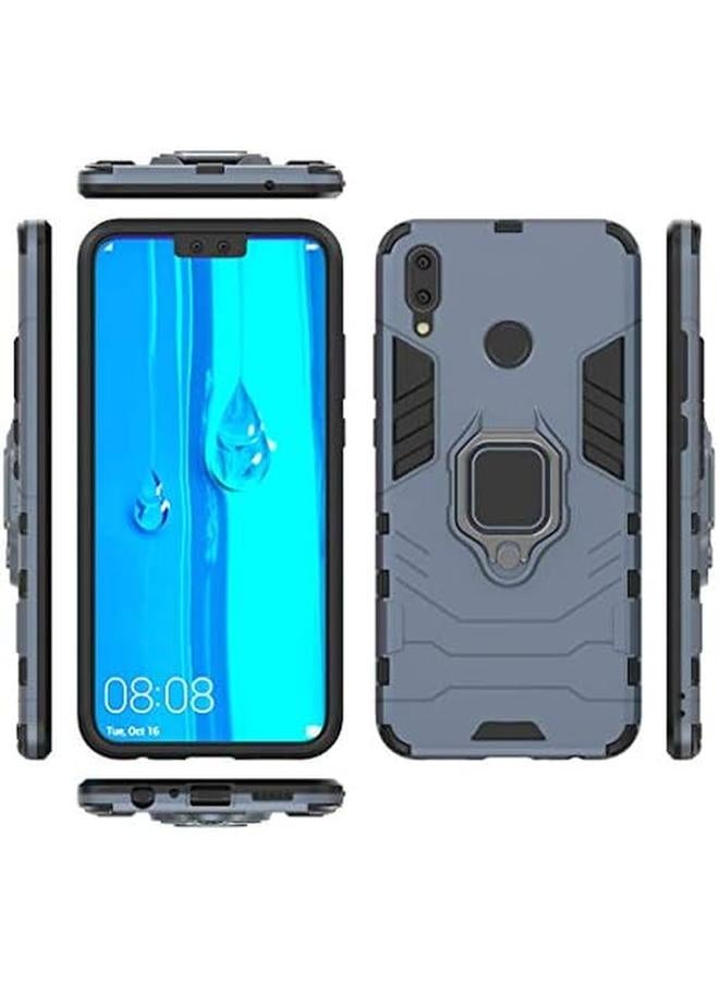 إيروريكس جراب متوافق مع Huawei Y9 2019 Enjoy 9 Plus مع حلقة معدنية ومقبض وحامل مضاد للصدمات ومتين يعمل مع حامل السيارة المغناطيسي غطاء مزدوج الطبقات قوي باللون الأزرق الداكن - Image 5