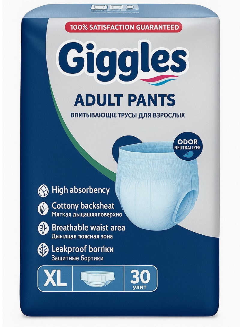giggles Adult Pants Culotte Turkish Made with Wetness Indicator and Odor Control XL Size (30 Pieces)