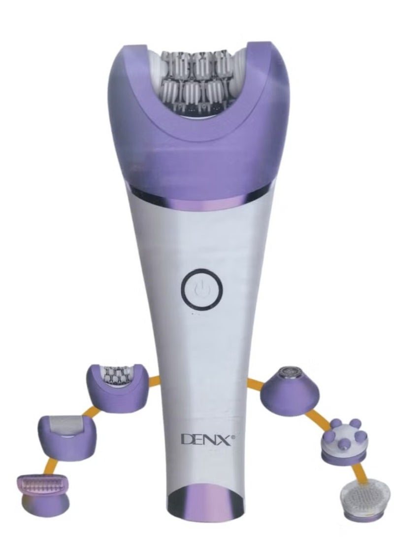 Denx Complete Care Device Epilator for Women, 6 in 1 Hair Removal Epilator, Shaver, Face Razor, Facial Brush, Face Massage and Body Exfoliator,IPX7 Waterproof Rechargeable Hair Removal for Women, 2 Speeds - Image 1