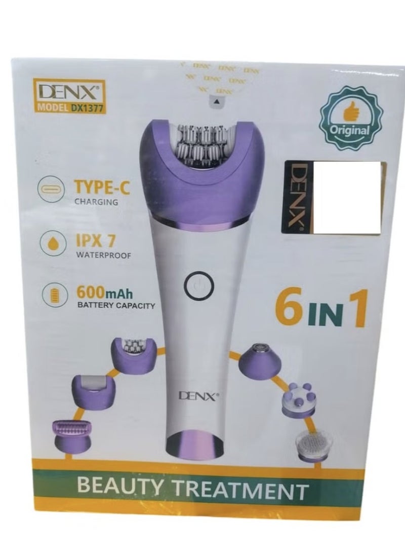 Denx Complete Care Device Epilator for Women, 6 in 1 Hair Removal Epilator, Shaver, Face Razor, Facial Brush, Face Massage and Body Exfoliator,IPX7 Waterproof Rechargeable Hair Removal for Women, 2 Speeds - Image 2