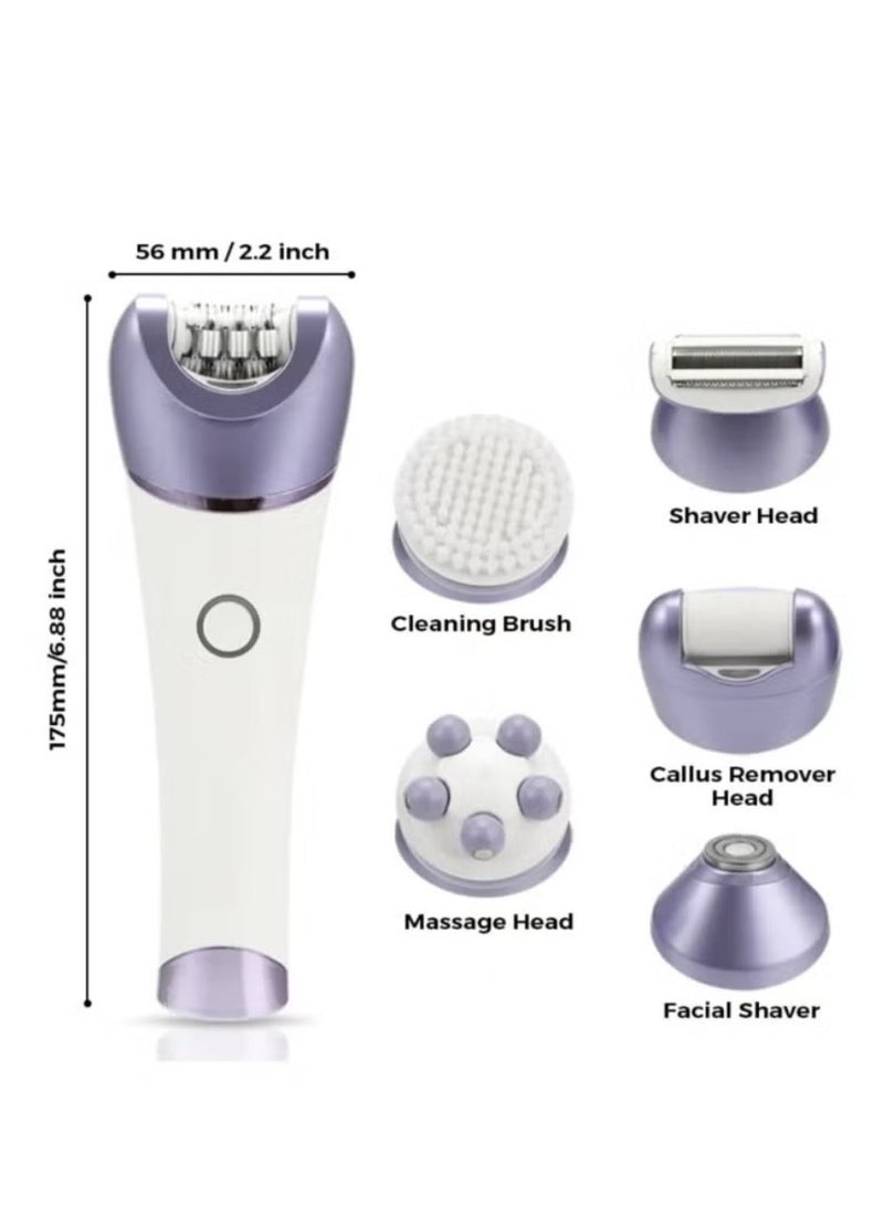 Denx Complete Care Device Epilator for Women, 6 in 1 Hair Removal Epilator, Shaver, Face Razor, Facial Brush, Face Massage and Body Exfoliator,IPX7 Waterproof Rechargeable Hair Removal for Women, 2 Speeds - Image 4