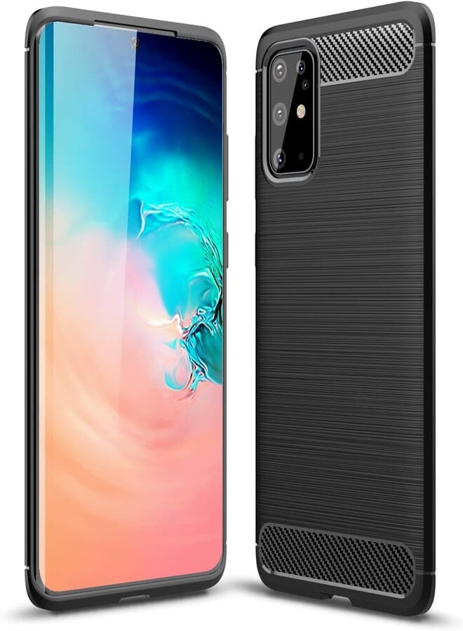 phone case compitable with Samsung galaxy S20 plus (S20+) Carbon Silicone Case Original Flexible Slim Enhanced Durable Anti-Shock Protector for Samsung galaxy S20 plus (S20+) (Black) assorted shapes